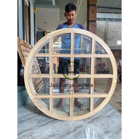 Jual Kusen Jendela Bundar Kaca Mati 120cm 12x6cm Kayu Jati Solid Free