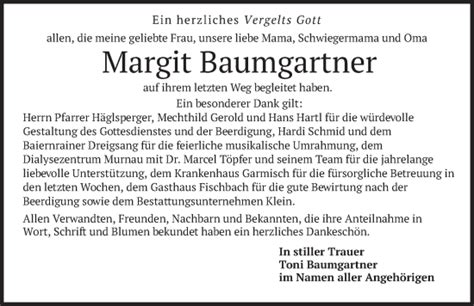 Traueranzeigen Von Margit Baumgartner Trauer Merkur De