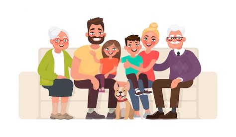 Gran familia feliz sentado en el sofá abuela abuelo padre madre