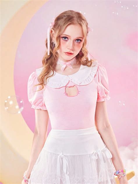 Is That The New Kawaii Contrast Collar Puff Sleeve Tee ROMWE USA