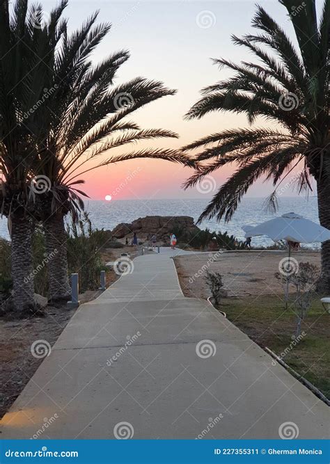 Sunset At Queens Bay Hotel In Paphos Cyprus Stock Image Image Of