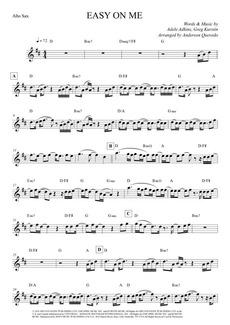 Easy On Me Arr Anderson Quevedo By Adele Sheet Music For Alto Sax