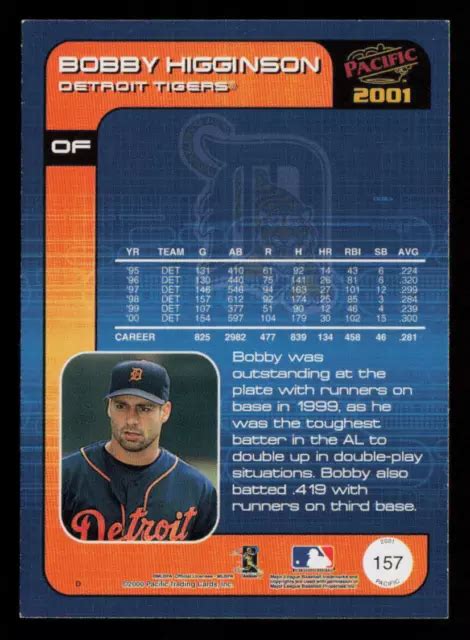 CARTE DE BASEBALL 2001 Pacific Bobby Higginson 157 Detroit Tigers EUR