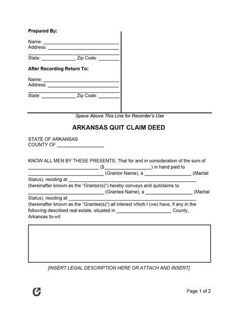 Free Arkansas Quit Claim Deed Form Pdf Word Rtf