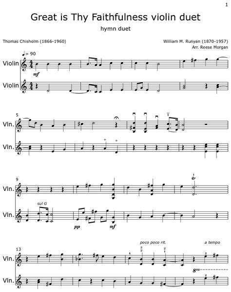 Great Is Thy Faithfulness Violin Duet Sheet Music For Violin