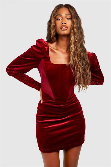 Velvet Panelled Puff Sleeve Mini Dress Boohoo Uk