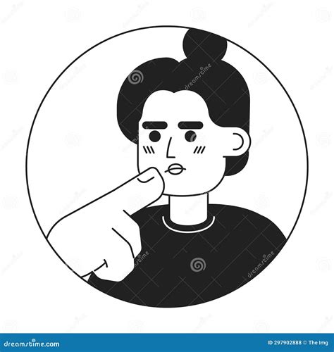 Top Knot Bun Latina Woman Stroking Chin Black And White 2d Vector Avatar Illustration Stock