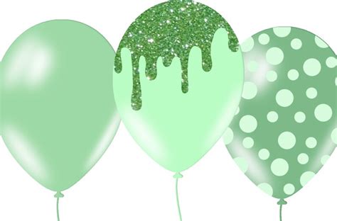 Mint Glitter Balloons Clipart Pastel Green And Gold Glitter Etsy