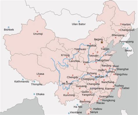 Map of China with Major Cities