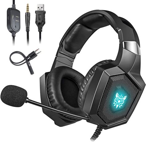 Gaming Headset with Mic for PS4 Xbox One Nintendo Switch, TEUMI RGB LED ...