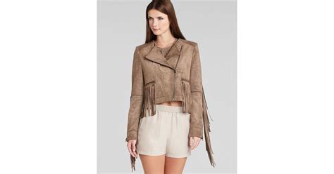 Bcbgmaxazria Bcbg Max Azria Jacket Brylee Fringe Faux Suede In Brown Lyst