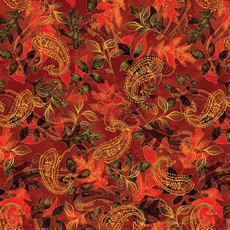 Red Autumn Leaf Paisley Fabric Harvest Gold Russet Etsy Paisley