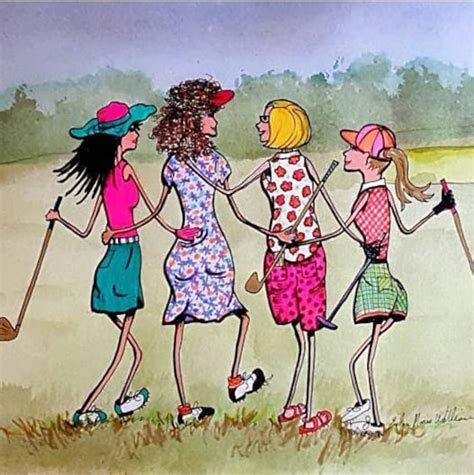 Friends GOLF ART Mini painting prints Golf ladies golfing art