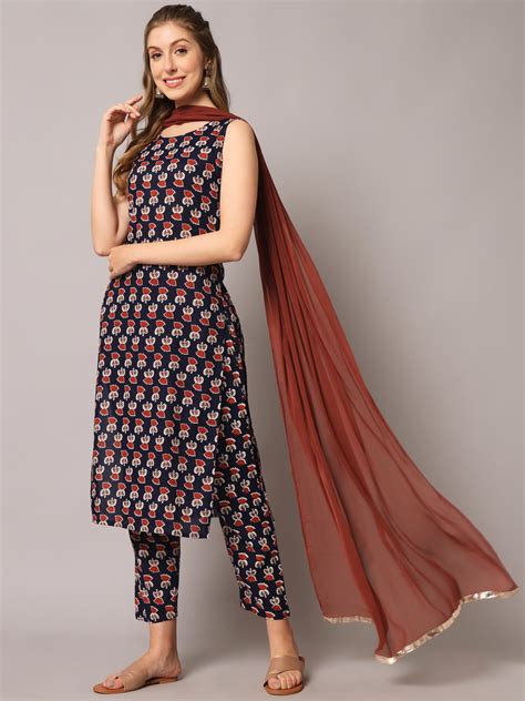 Buy KALINI Floral Printed Round Neck Gotta Patti Straight Kurta With