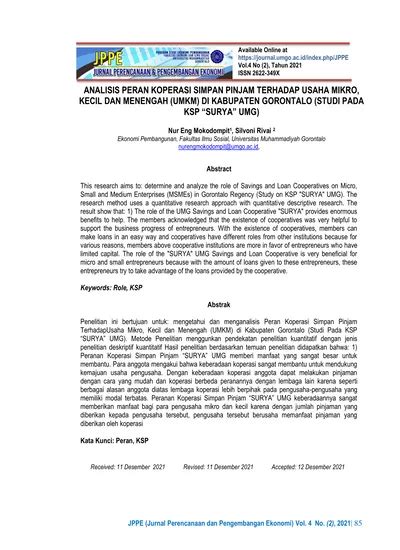ANALISIS PERAN KOPERASI SIMPAN PINJAM TERHADAP USAHA MIKRO KECIL DAN