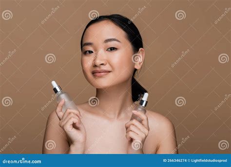 Pretty Asian Model With Naked Shoulders Stock Photo Image Of Bottles