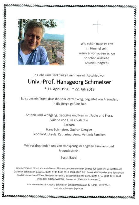 Nachruf Univ Prof Hansgeorg Schmeiser Kinderkrebshilfe