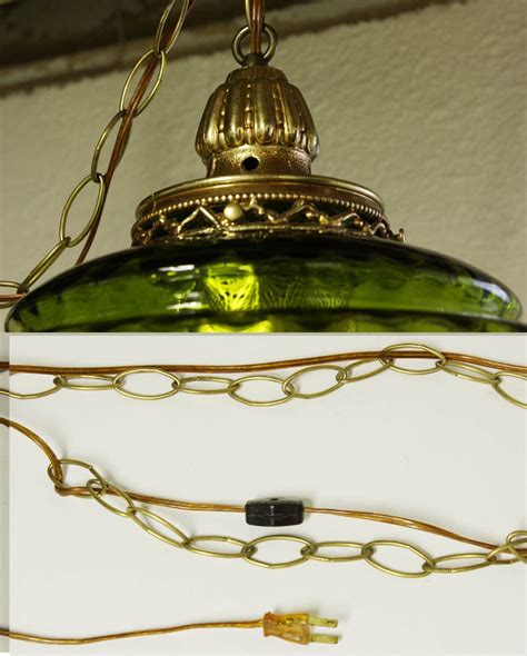 Vintage Hanging Light Hanging Lamp Green Globe Chain Etsy