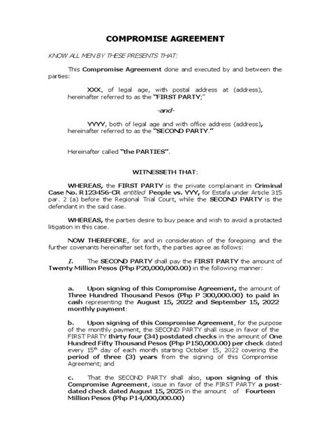 Compromise Agreement Sample Pdf Judiciaries Justice