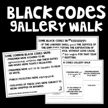 Reconstruction: Black Codes Gallery Walk by I Can in Fourth | TpT