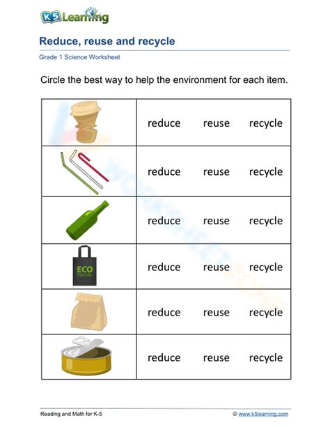 Reduce Reuse Recycle For Kids Worksheets