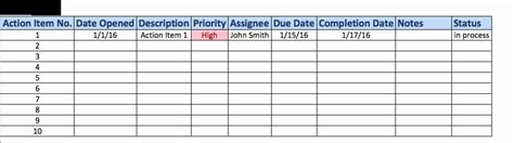 50 Meeting Action Items Tracker Excel