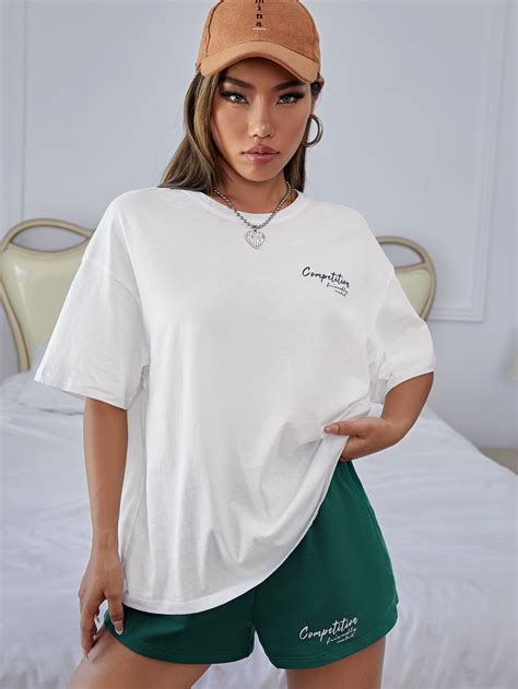 Shein Sxy Letter Graphic Drop Shoulder Tee Shorts