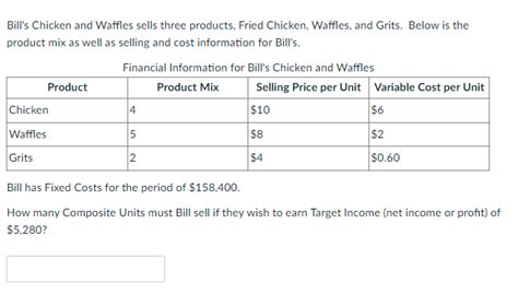 Solved Bill S Chicken And Waffles Sells Three Products Chegg