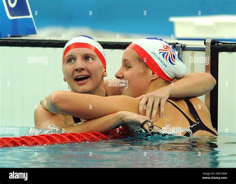 Great Britains Rebecca Adlington Left Celebrates Winning The Gold