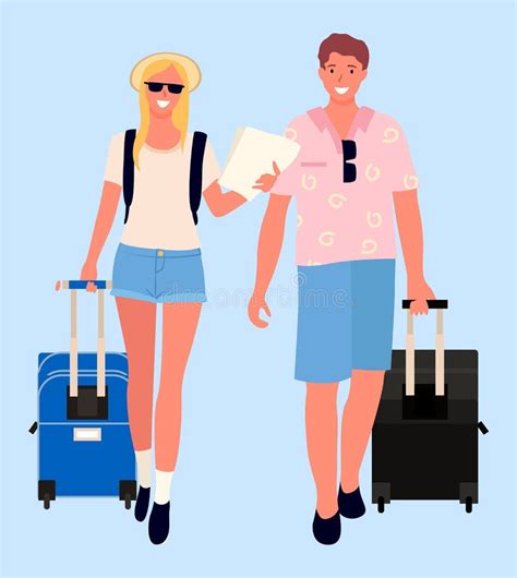 Couple Of Travelers Man And Woman With Bags Vector Stock Vector