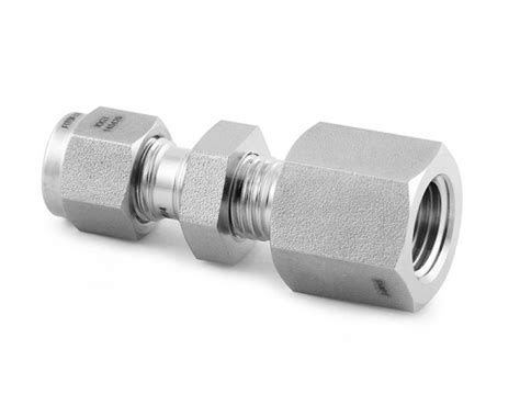 Bulkhead Female Connector 316SS 1 4in Tube OD 2 Ferrule X 1 4in