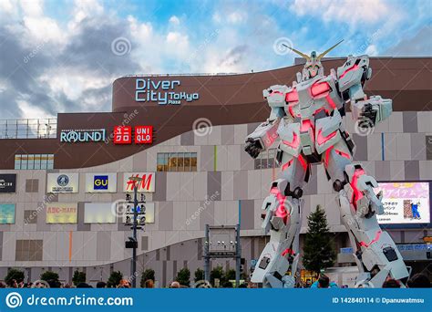 Mobile Suit Gundam Unicorn Standing In Front Of The Diver City Tokyo