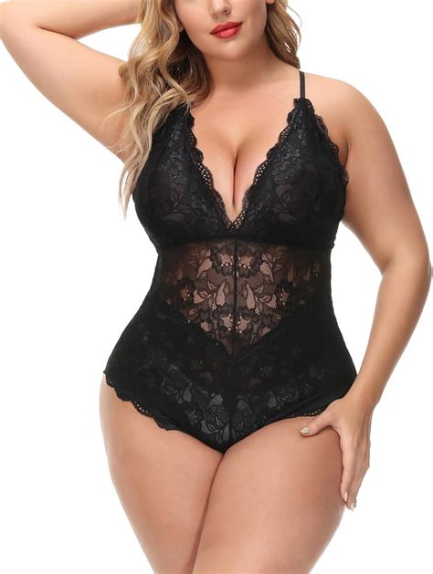 Amazon Aranmei Sexy Plus Size Teddy Lingerie Snap Crotch Lace