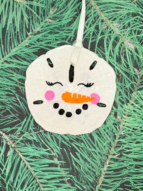 Real Sand Dollar Hand Painted Snowman Ornament Christmas Beach