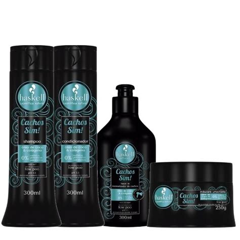 Kit HASKELL Cachos Sim Shampoo Condicionador Máscara Leave in