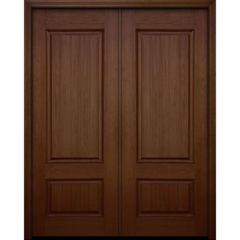 ESWDA 64x96 Exterior Mahogany 96in Double 2 Panel Square V Grooved Door