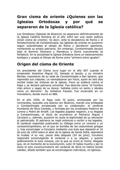 Gran Cisma De Oriente Quienes Son Las Iglesias Ortodoxas Y Por Qu Se