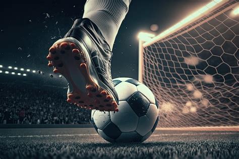 Premium Photo Feet Of A Soccer Player Kicking The Soccer Ball To Goal