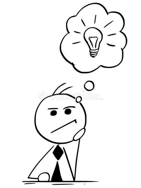 A Black And White Drawing Of A Man Thinking With A Light Bulb Above His