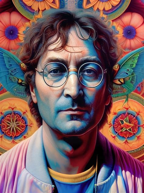 John Lennon Art Print With Psychedelic Background Etsy