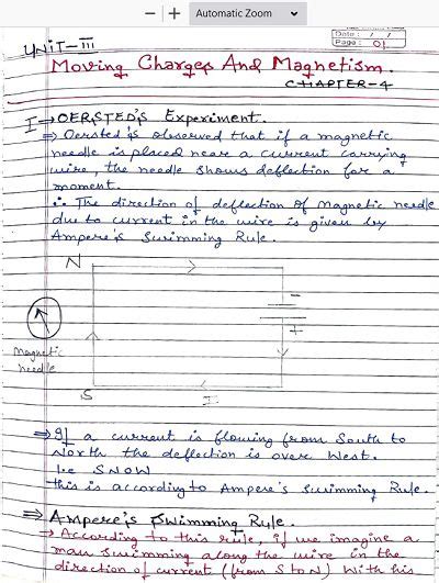 CH 4 Moving Charges And Magnetism XII Physics Full Handwritten Notes