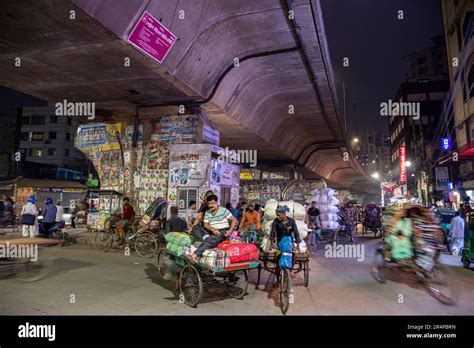 Cycle Rickshaw Traffic Under A Flyover In Old Town Dhaka Bangladesh