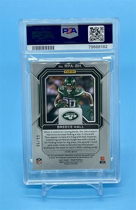 Prizm Breece Hall Rookie Rc Patch Auto Silver Psa Jets Rpa