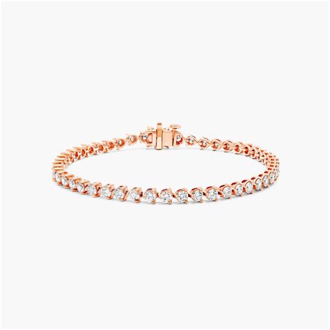 14k Rose Gold Three Prong Flower Clasp Diamond Tennis Bracelet 2 Ctw