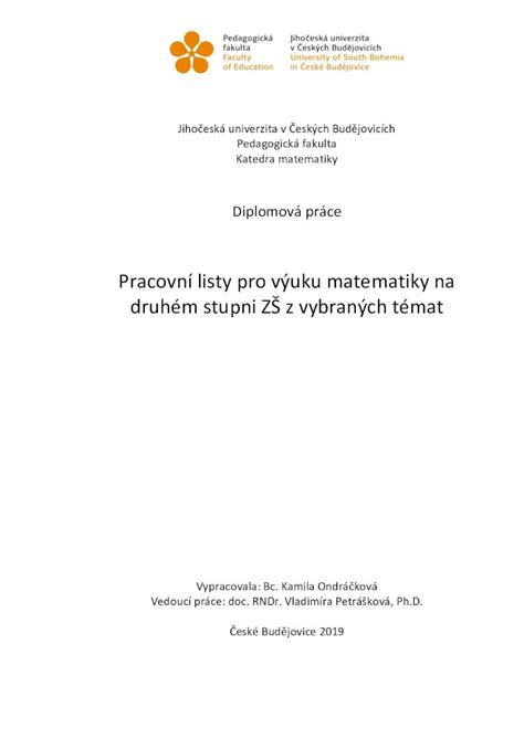 Pdf Pracovn Listy Pro V Uku Matematiky Na Druh M Stupni Z Z