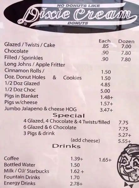 Dixie Cream Donuts Menu Menu For Dixie Cream Donuts San Marcos San