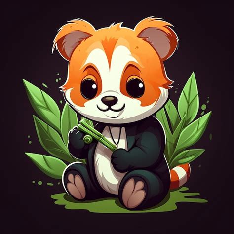 Premium Photo Cute Red Panda Holding Bamboo Cartoon Vector Icon