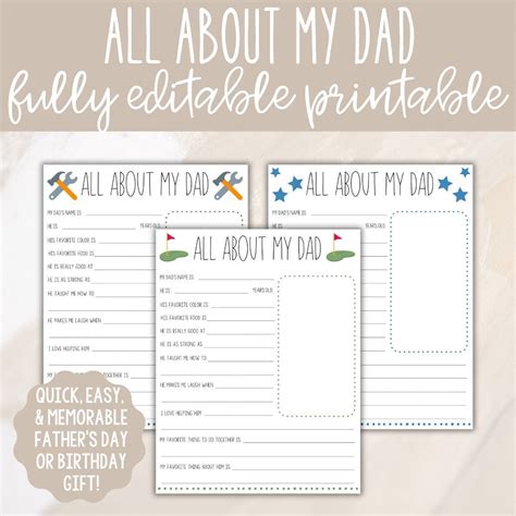 All About Dad Questionnaire L Fathers Day T Printable L Dad