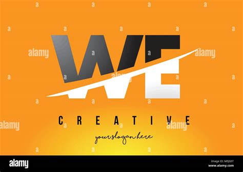 We W E Letter Modern Logo Design With Swoosh Cutting The Middle Letters And Yellow Background