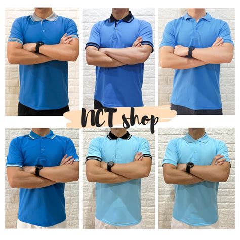 Jual Polo Shirt BIRU PoloShirt Kaos Kerah Polos Kombinasi Unisex